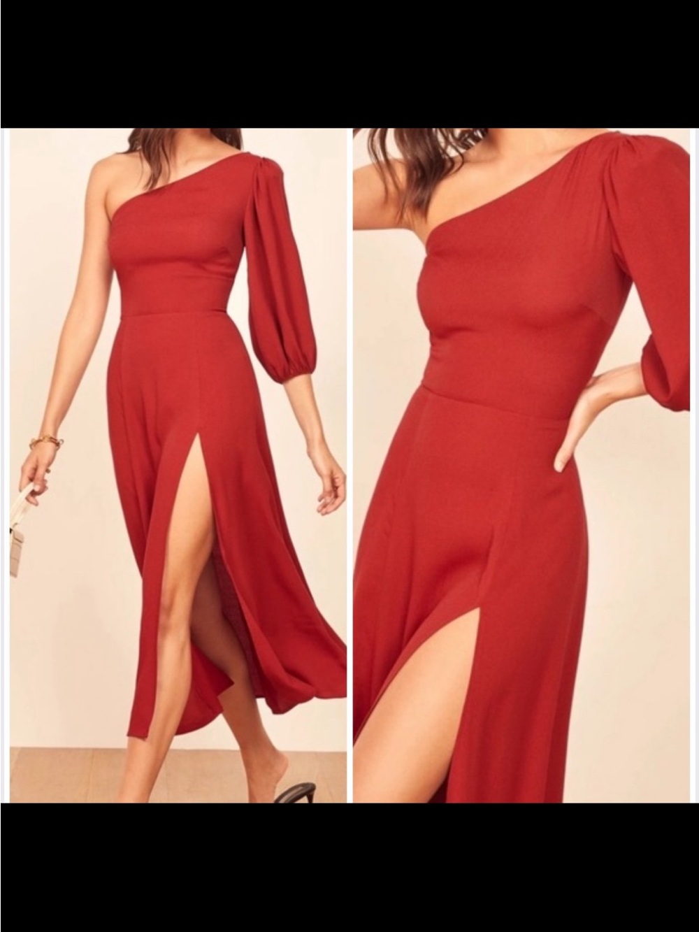 Reformation One-Shoulder Ruby Red Midi Dress
13